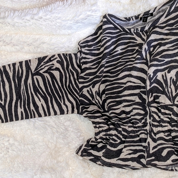 Zebra Print Peplum Cozy Soft Sweater by Express - Picture 1 of 3